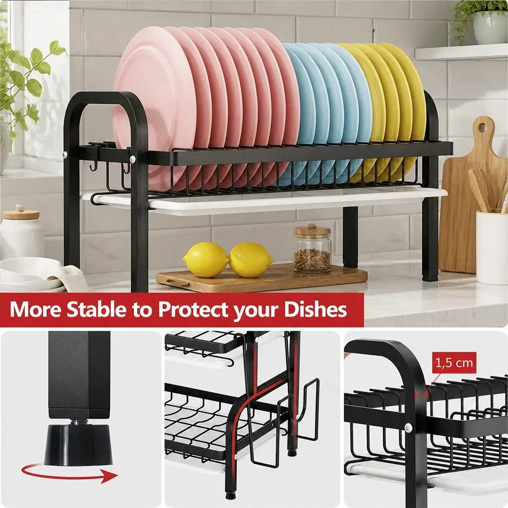 3 Tier Dish Drying Rack Kitchen Storage Utensil Holder Cutting Board Organizer Large Capacity