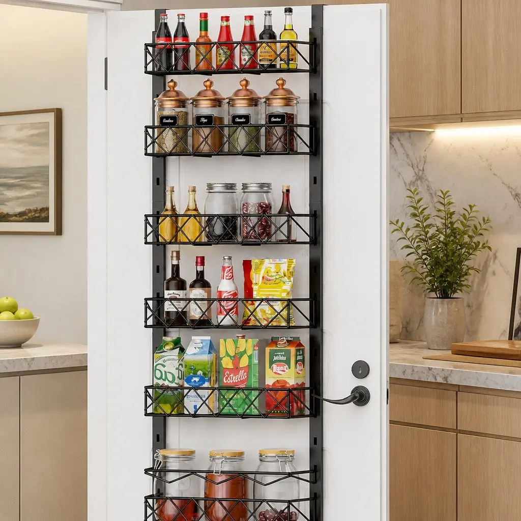Over Door Pantry Organiser Adjustable Storage Baskets Kitchen Spice Rack 6 Tier Black