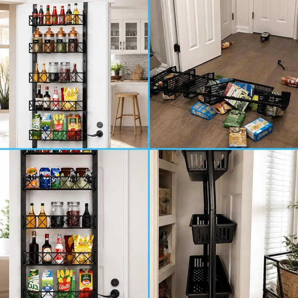 Over Door Pantry Organiser Adjustable Storage Baskets Kitchen Spice Rack 6 Tier Black
