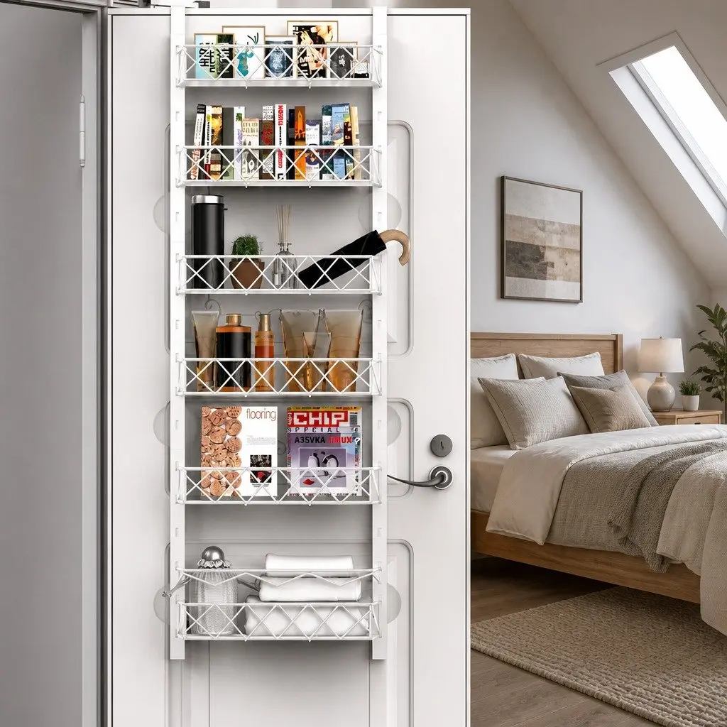 Over Door Pantry Organiser 6 Tier Adjustable Baskets Kitchen Storage Rack Black