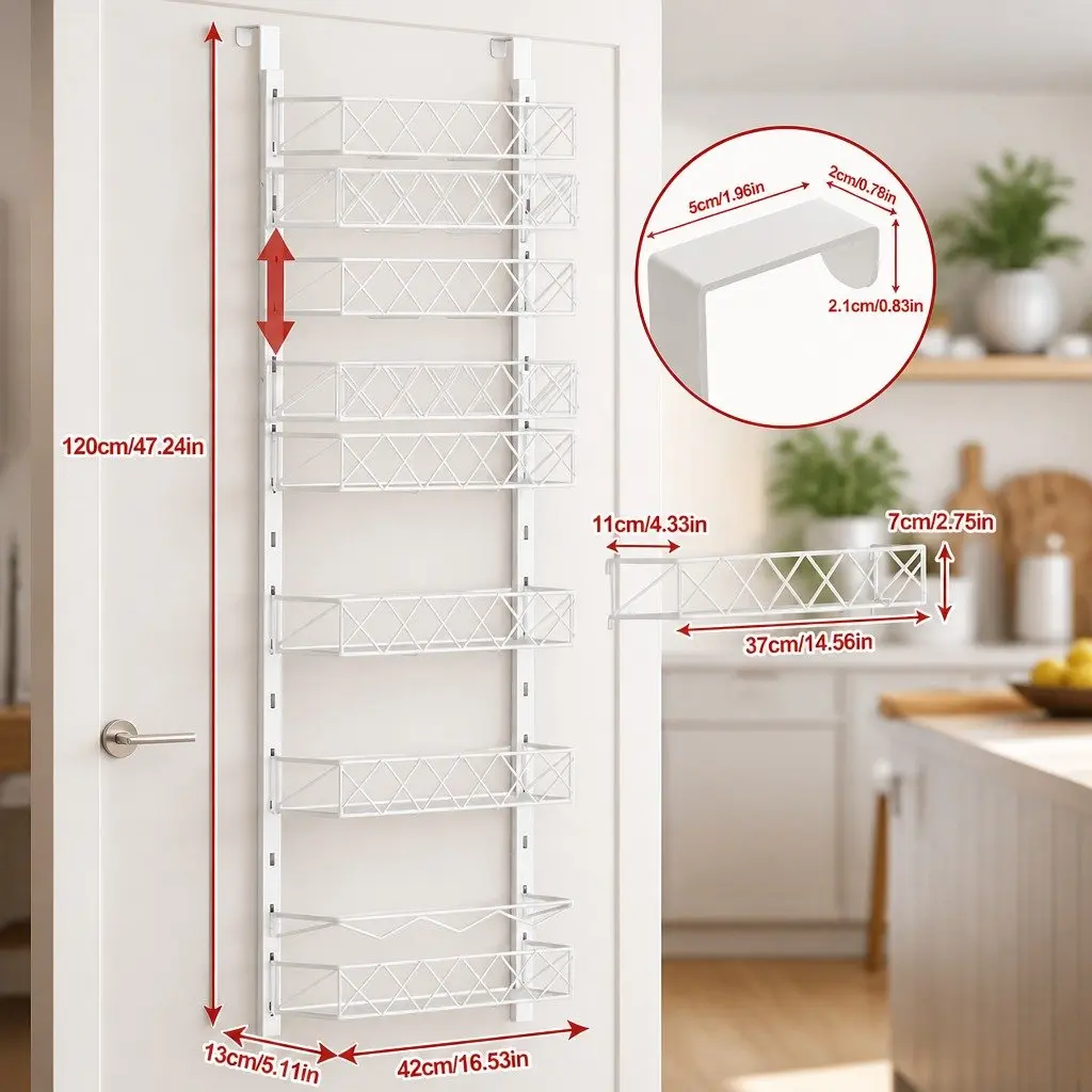 Over Door Pantry Organiser 6 Tier Adjustable Baskets Kitchen Storage Rack Black