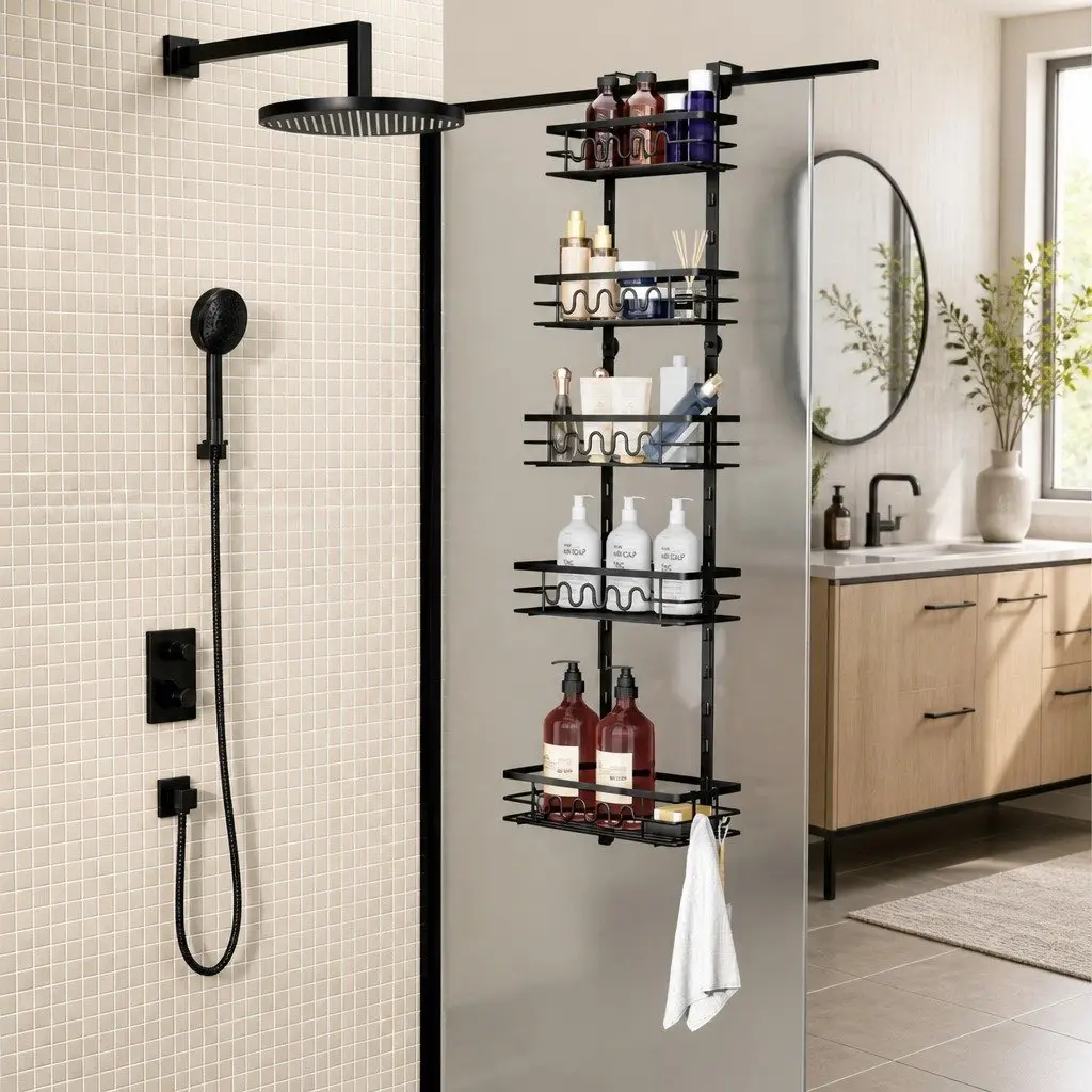 Over Door Pantry Organiser 4 Tier Adjustable Metal Baskets Kitchen Storage Rack Black