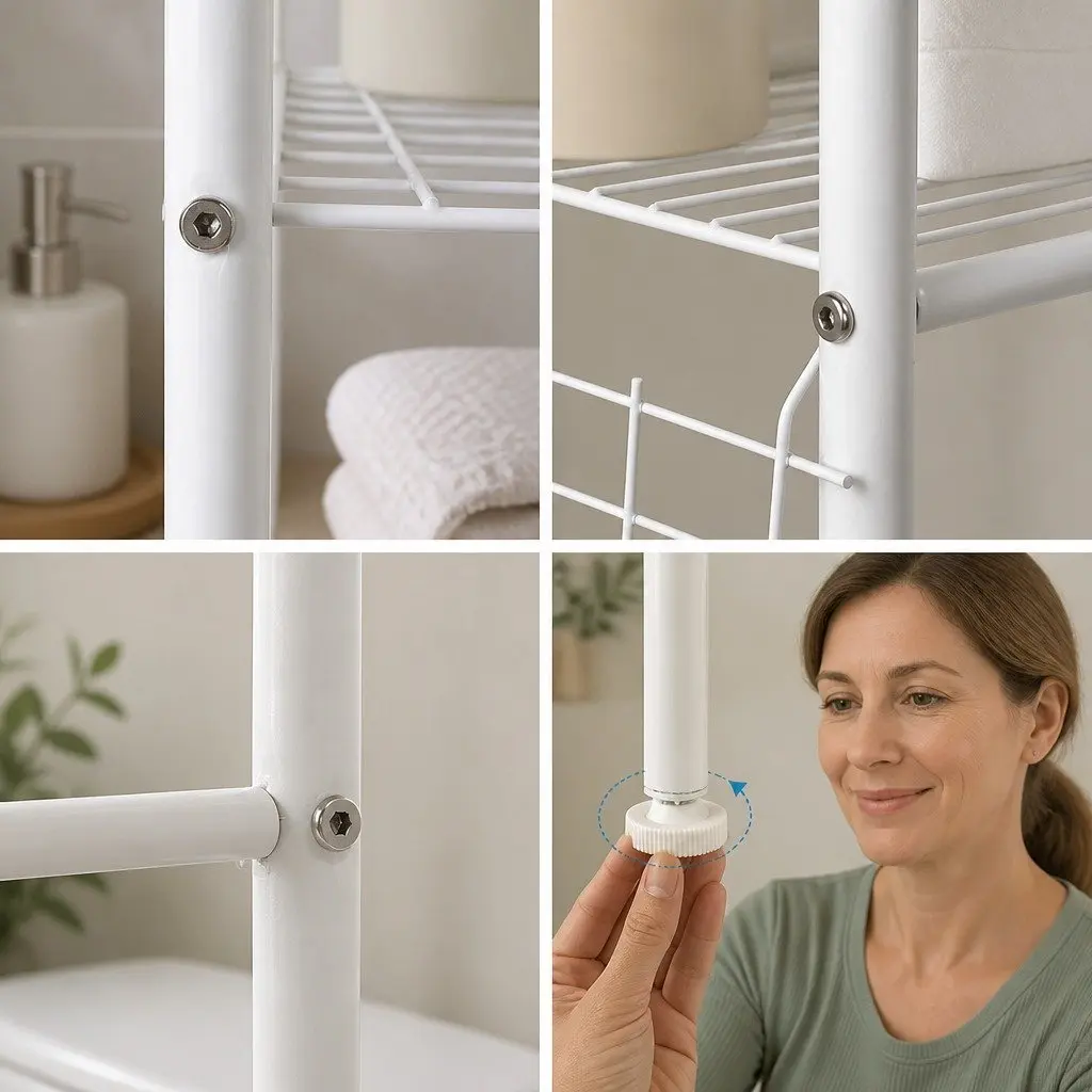 Over The Toilet Storage Rack 3-Tier Bathroom Organizer Steel Frame with Hooks Paper Holder Rust Resistant