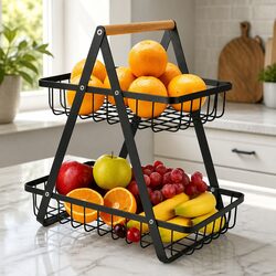 2-Tier Fruit Basket Stand Kitchen Countertop Organizer Storage Wire Baskets