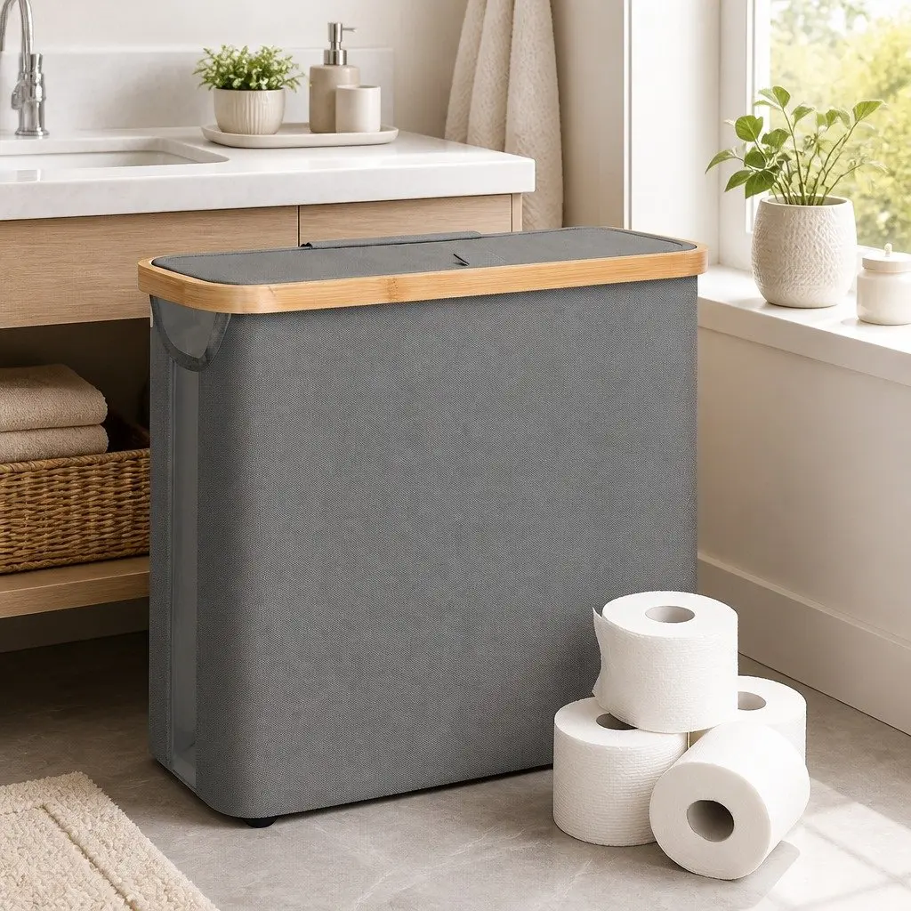 Toilet Paper Storage with Bamboo and Oxford Cloth