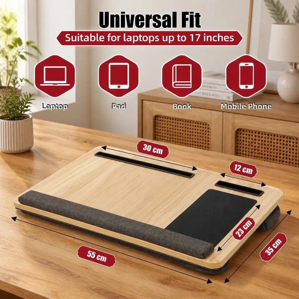Portable Lap Desk Oversized with Cushion Mouse Pad Tablet Phone Holder Fits 17