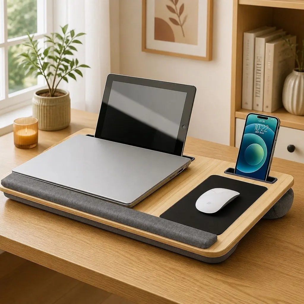Portable Lap Desk Oversized with Cushion Mouse Pad Tablet Phone Holder Fits 17