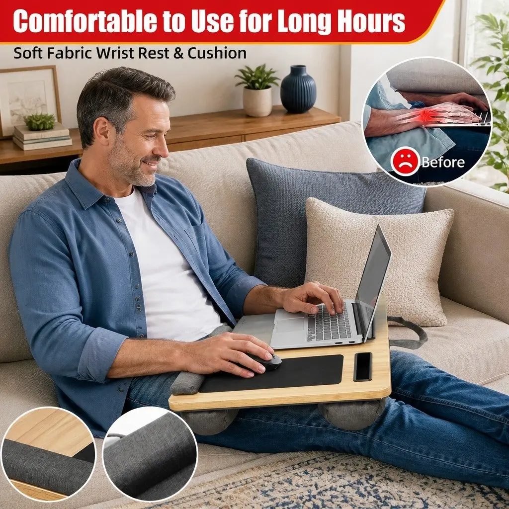 Portable Lap Desk Oversized with Cushion Mouse Pad Tablet Phone Holder Fits 17