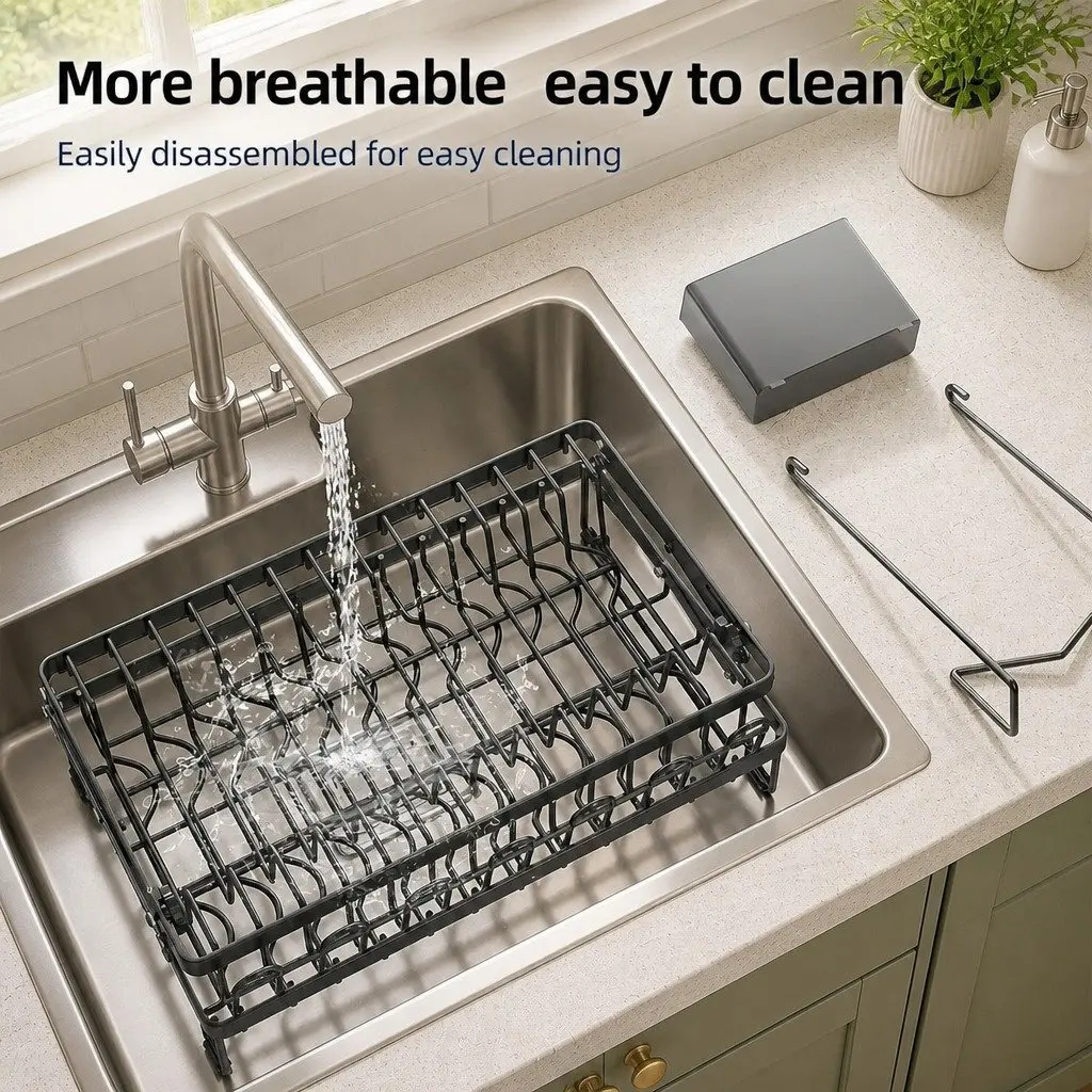2-Tier Dish Drying Rack Kitchen Organization Black