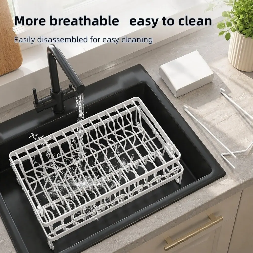 2-Tier Dish Drying Rack Kitchen Organization Large Capacity White
