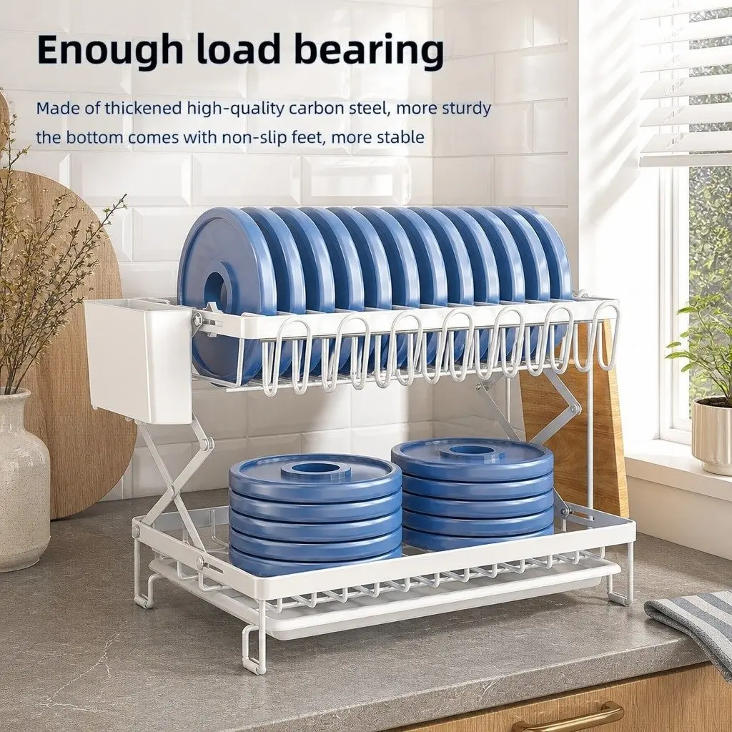 2-Tier Dish Drying Rack Kitchen Organization Large Capacity White