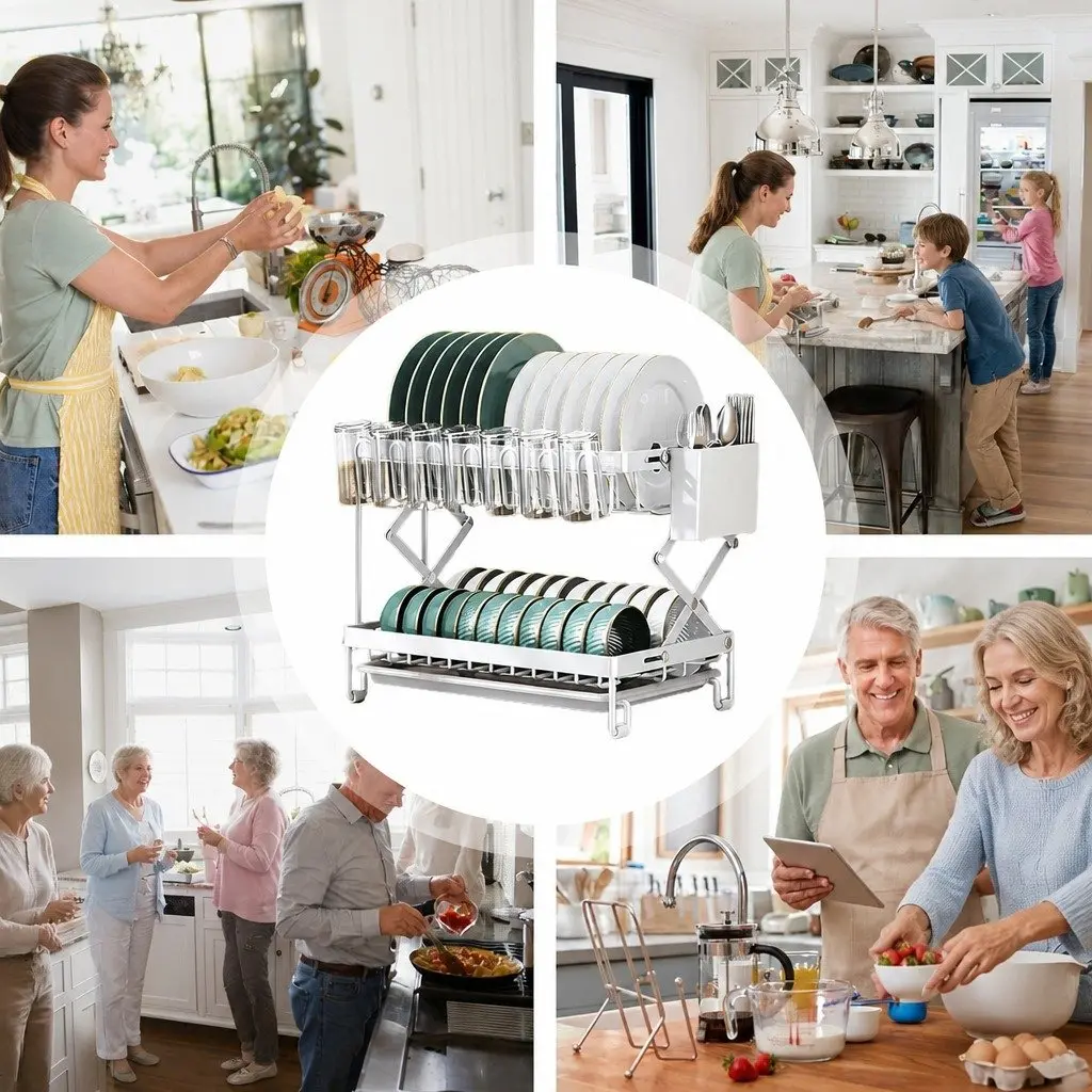 2-Tier Dish Drying Rack Kitchen Organization Large Capacity White