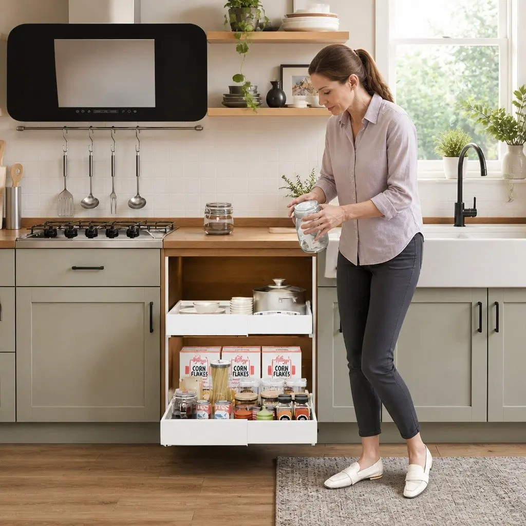 Pull Out Cabinet Organizer Adjustable Slide Out Shelves 40 x 27 x 7 cm White