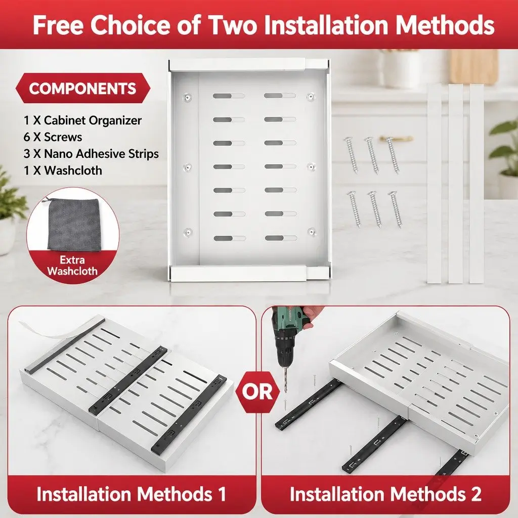 Pull Out Cabinet Organizer Adjustable Slide Out Shelves 40 x 27 x 7 cm White