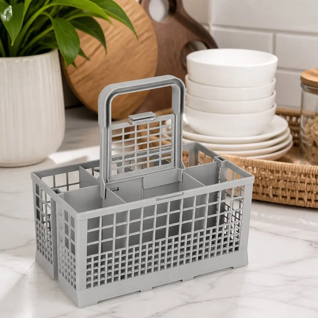 Dishwasher Cutlery Basket Universal Replacement 8 Slot with Handle Lid Organizer