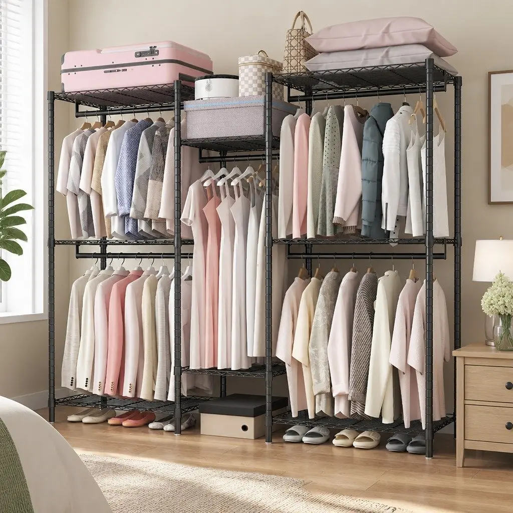Heavy Duty Garment Rack Organizer Adjustable Clothing Storage Shelves 44cm L x 188cm W x 189cm H Steel