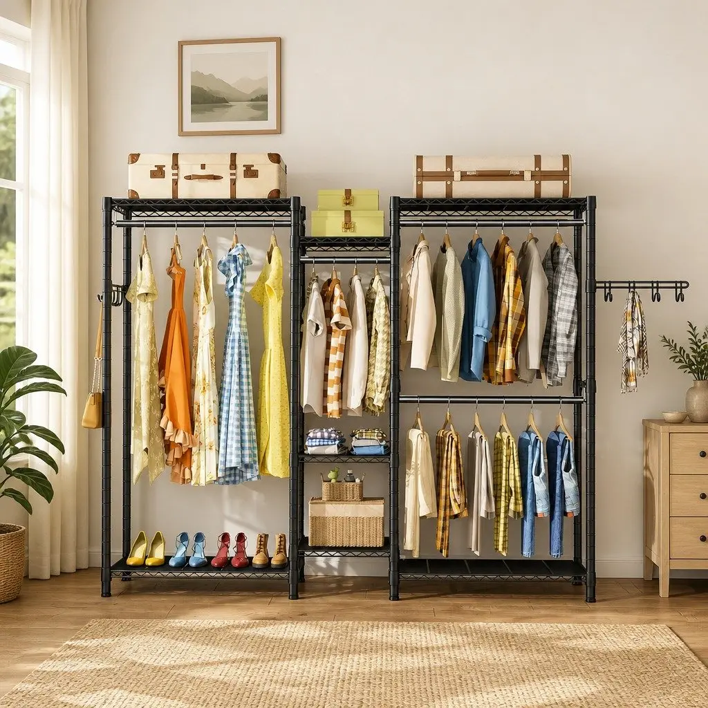 Heavy Duty Garment Rack Organizer Adjustable Clothing Storage Shelves 44cm L x 188cm W x 189cm H Steel
