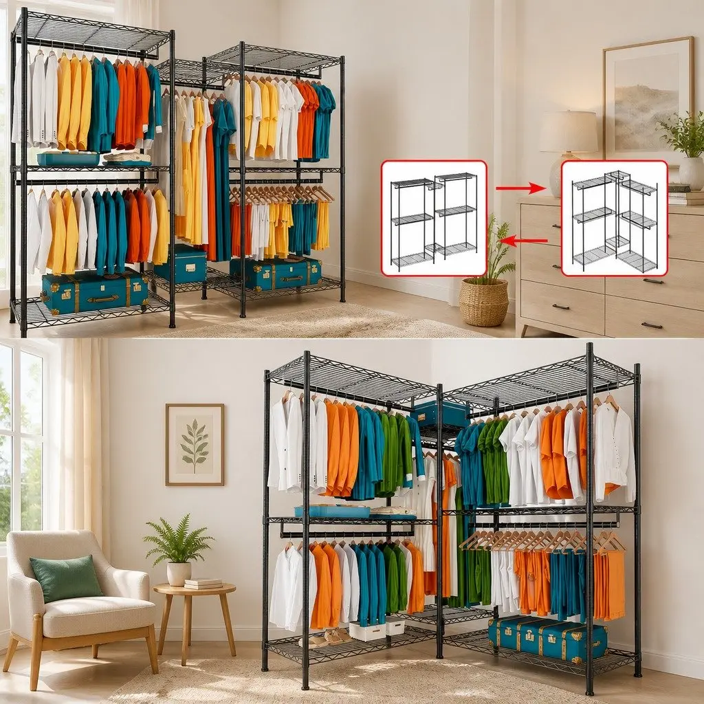 Heavy Duty Garment Rack Organizer Adjustable Clothing Storage Shelves 44cm L x 188cm W x 189cm H Steel