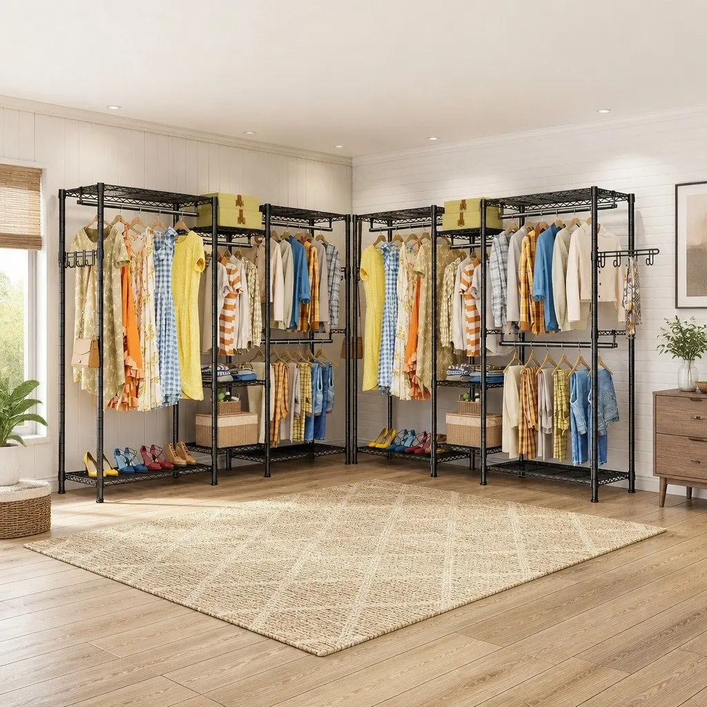 Heavy Duty Garment Rack Organizer Adjustable Clothing Storage Shelves 44cm L x 188cm W x 189cm H Steel
