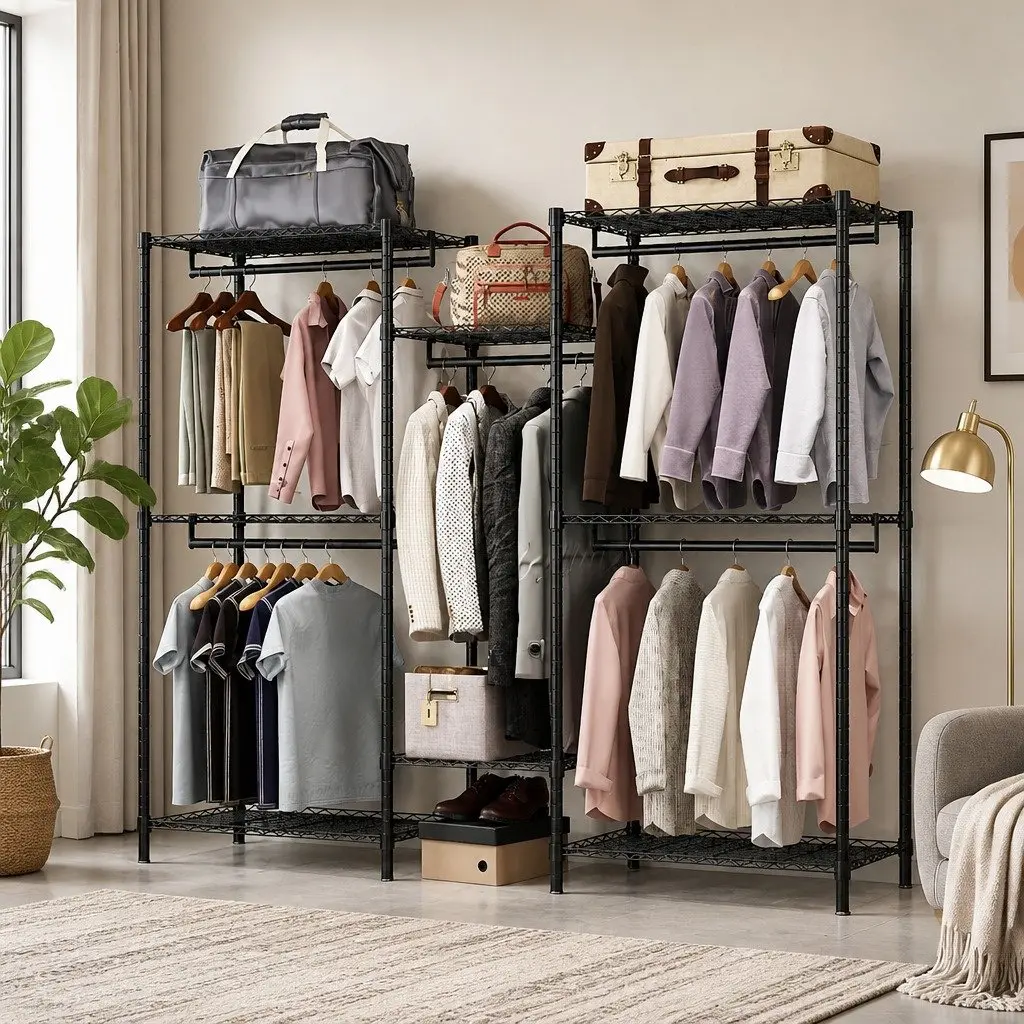 Heavy Duty Garment Rack Organizer Adjustable Clothing Storage Shelves 44cm L x 188cm W x 189cm H Steel