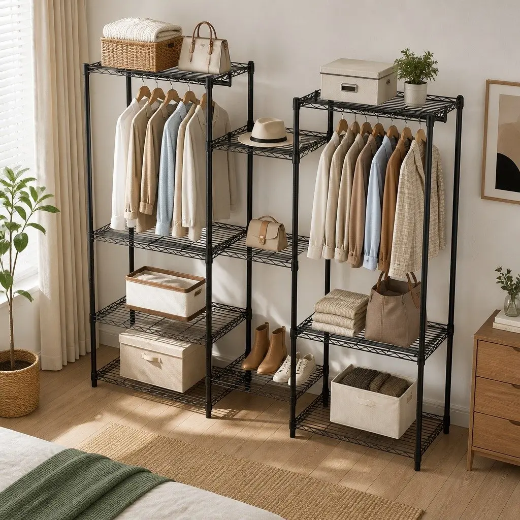 Heavy Duty Garment Rack Organizer Adjustable Clothing Storage Shelves 44cm L x 188cm W x 189cm H Steel