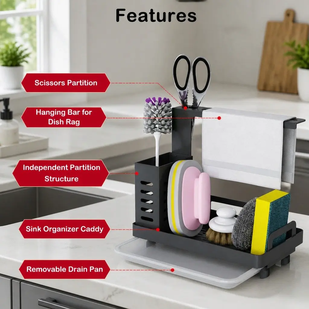Kitchen Sink Caddy Organizer Multifunctional Storage 25x23x15cm Colourful