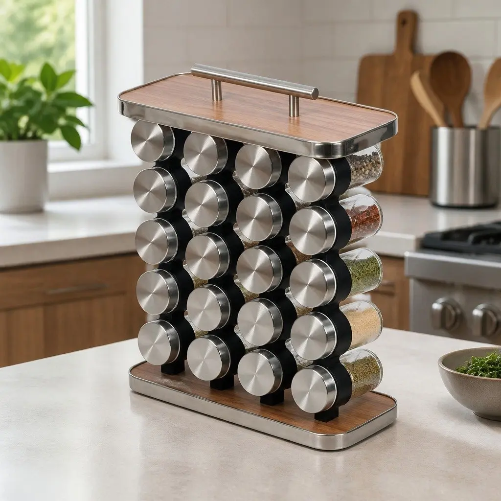 20-Jar Spice Rack Organizer with Glass Jars