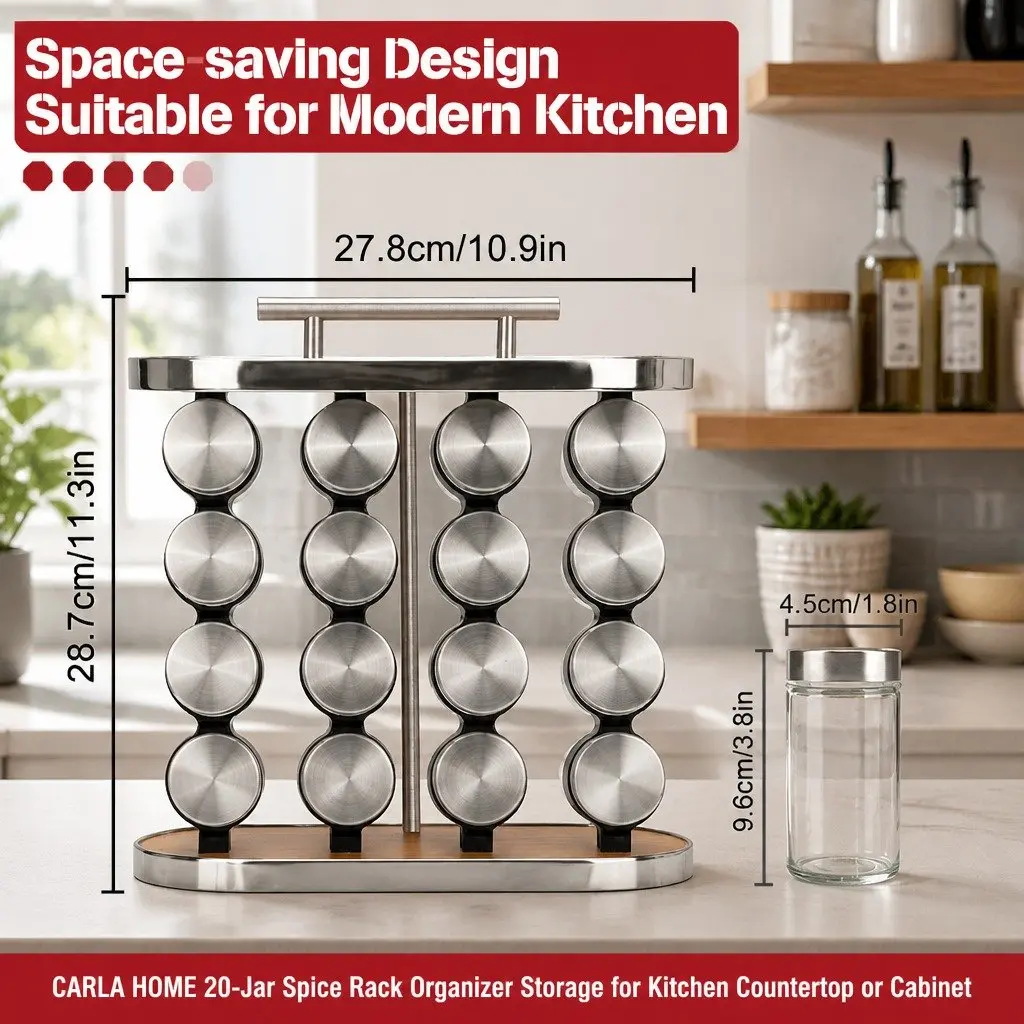 Spice Rack Organizer Kitchen Storage Countertop 20 Jar Wood Grain