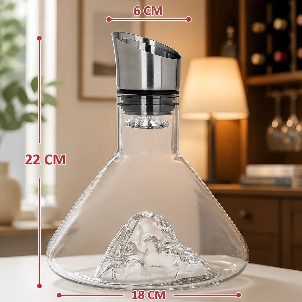 Wine Decanter Aerator 22cm Lead-Free Crystal Glass Waterfall Pouring Spout with Stainless Steel Silicone Lid