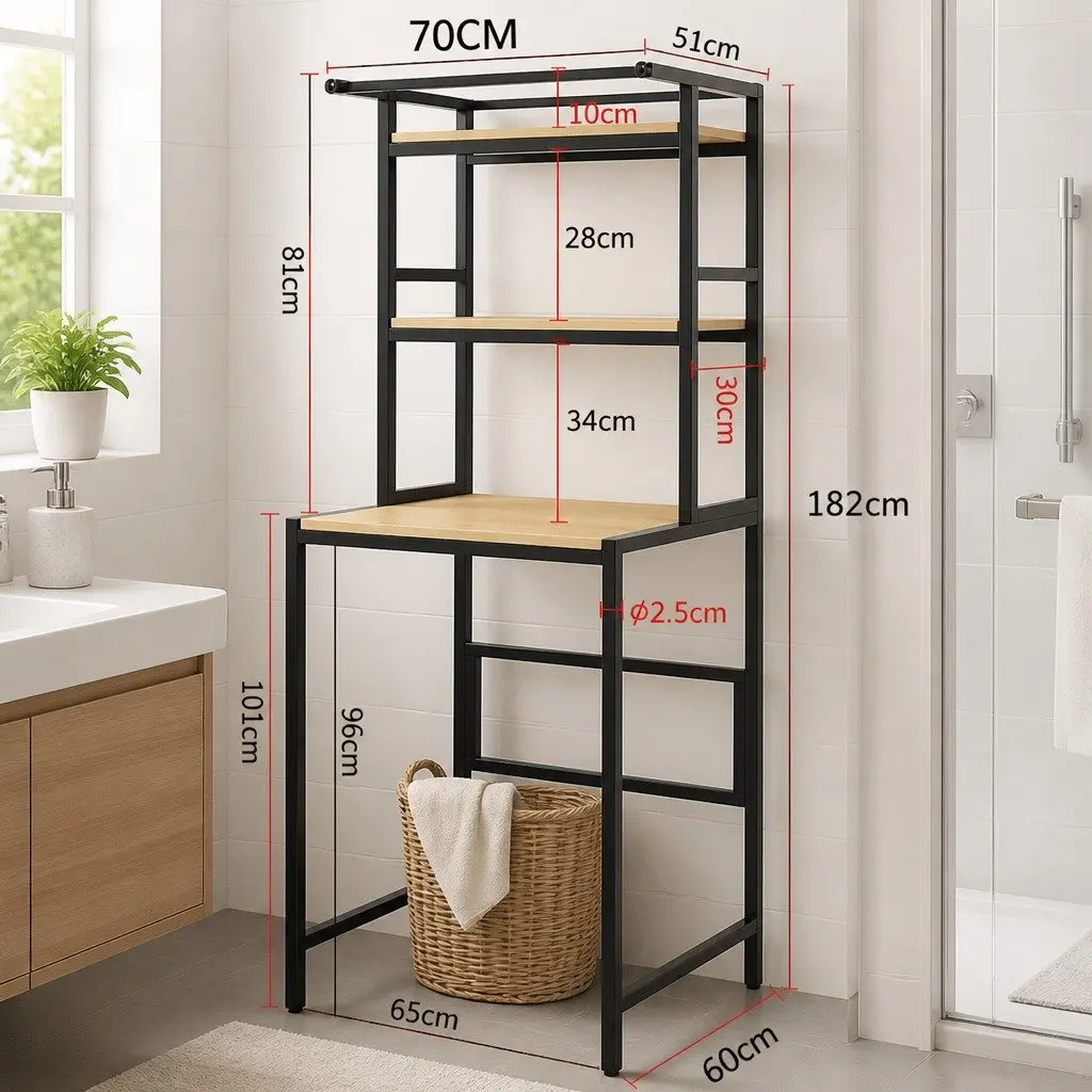 3-Tier Storage Rack Laundry Organizer Bathroom Shelf Black