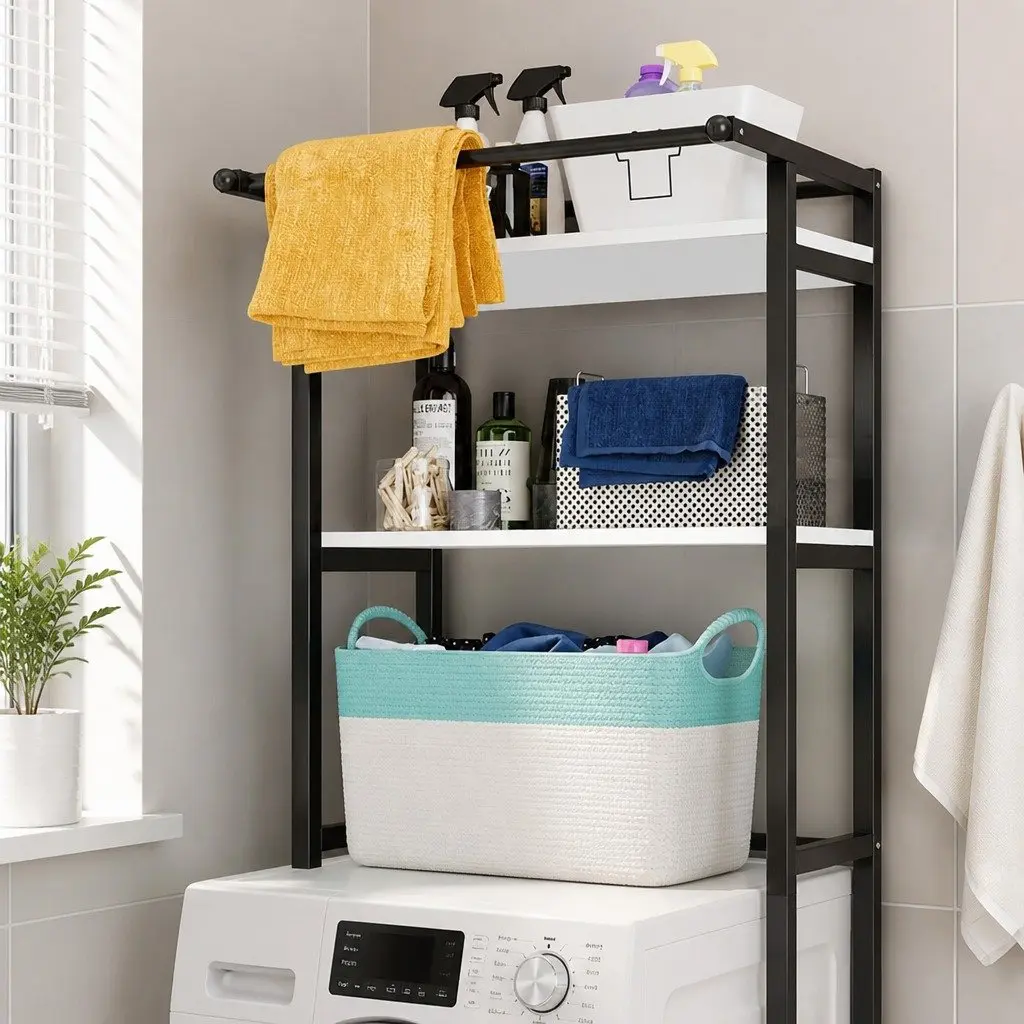 3-Tier Storage Rack Laundry Organizer Bathroom Shelf Black