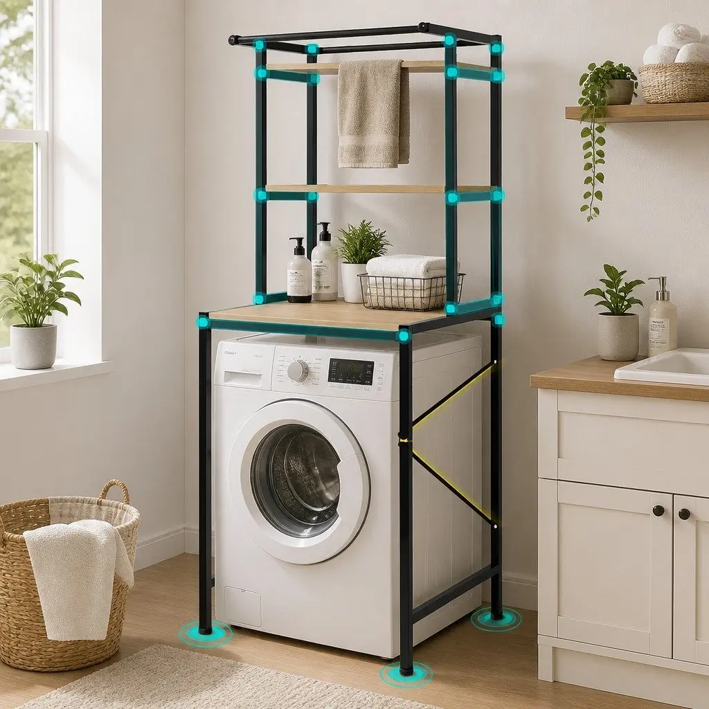 3-Tier Storage Rack Laundry Organizer Bathroom Shelf Black