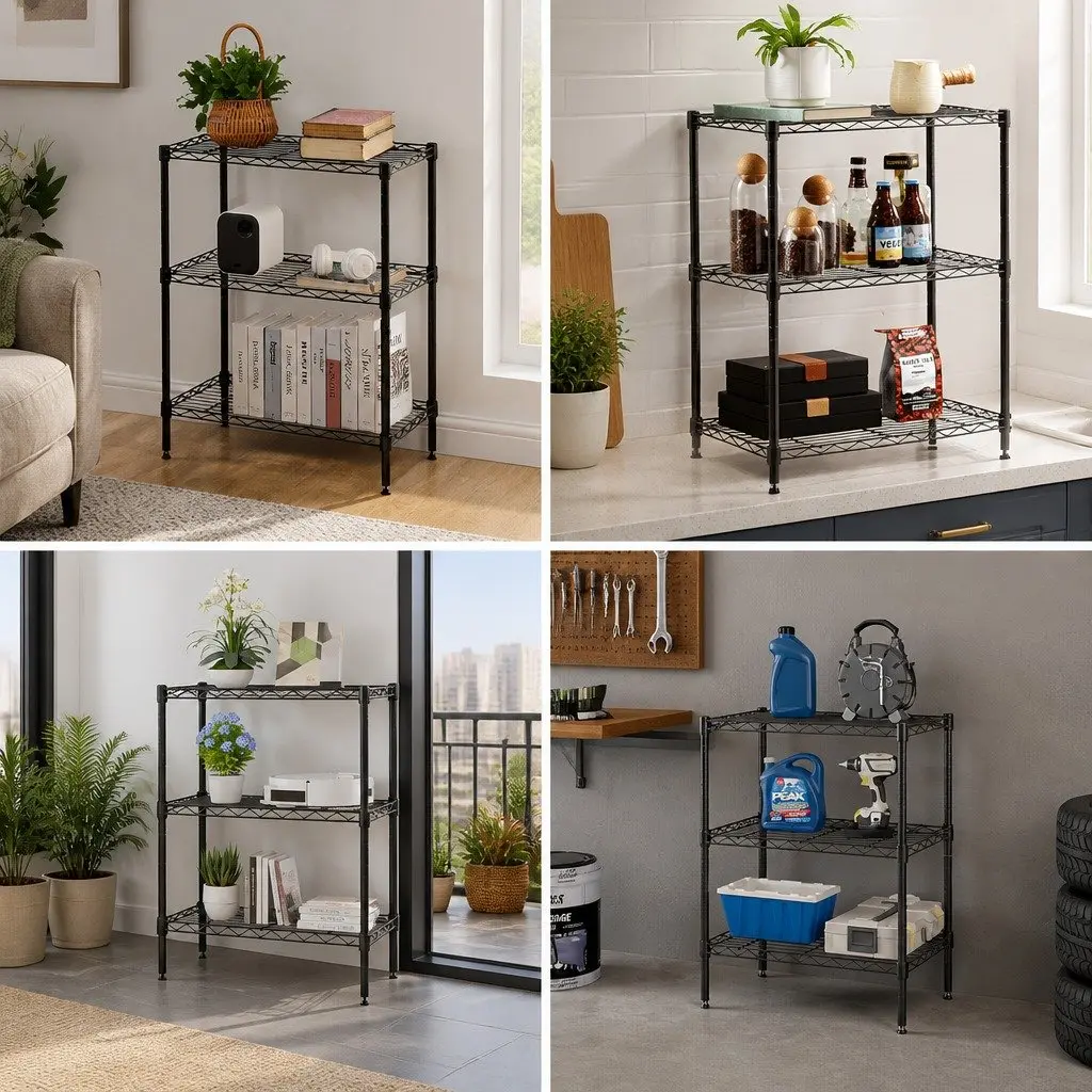 3-Tier Metal Storage Shelves Wire Rack Organizer Kitchen Pantry Bathroom Laundry