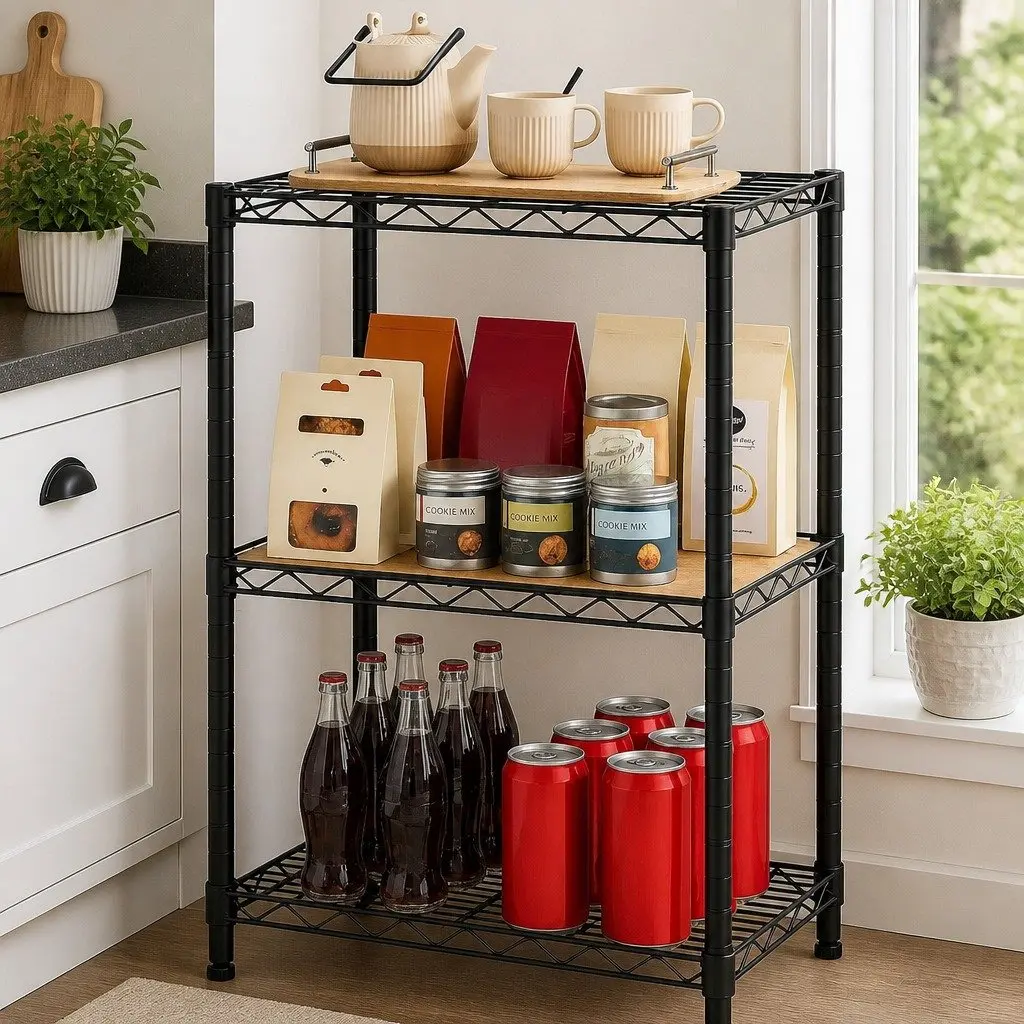 3-Tier Metal Storage Shelves Wire Rack Organizer Kitchen Pantry Bathroom Laundry