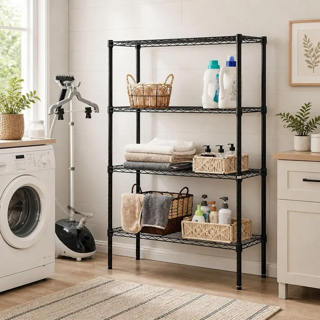 Metal Storage Shelves 4-Tier Adjustable Wire Rack Organizer Kitchen Pantry Bathroom Laundry 60cm x 40cm x 140cm
