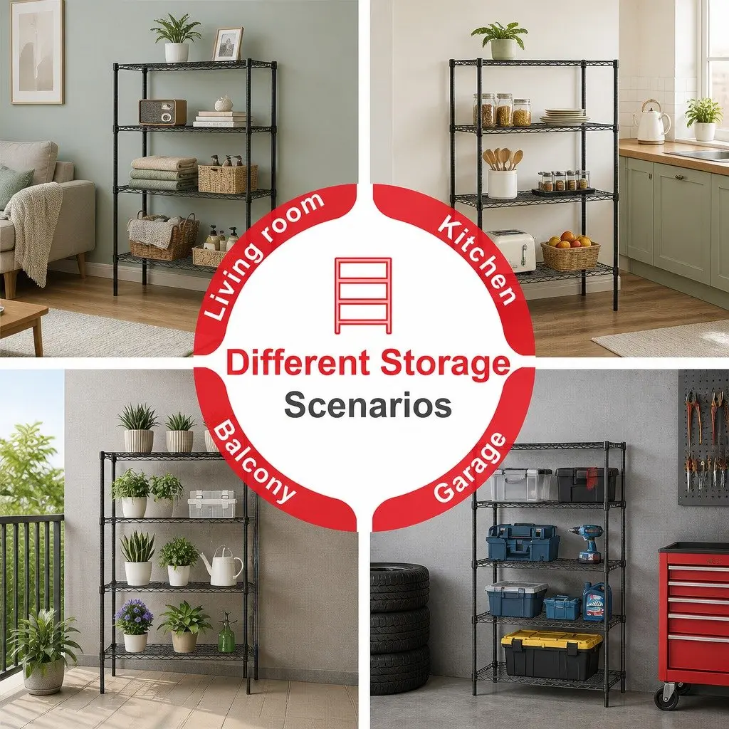 Metal Storage Shelves 4-Tier Adjustable Wire Rack Organizer Kitchen Pantry Bathroom Laundry 60cm x 40cm x 140cm