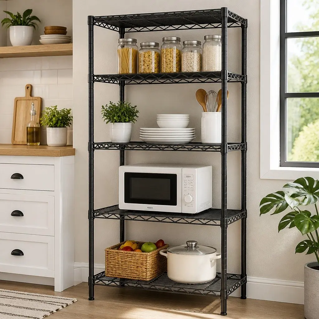 Metal Storage Shelves 4-Tier Adjustable Wire Rack Organizer Kitchen Pantry Bathroom Laundry 60cm x 40cm x 140cm