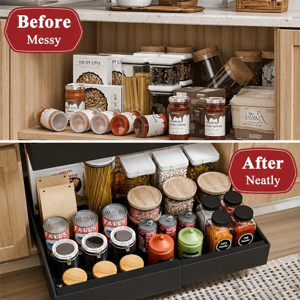 Pull Out Cabinet Organizer Expandable Slide Out Shelves Kitchen Storage 2 Pack Black
