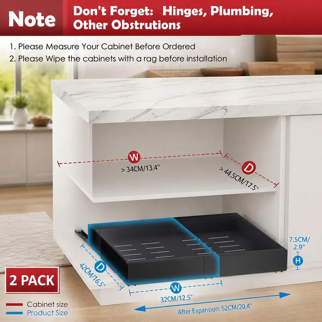Pull Out Cabinet Organizer Expandable Slide Out Shelves Kitchen Storage 2 Pack