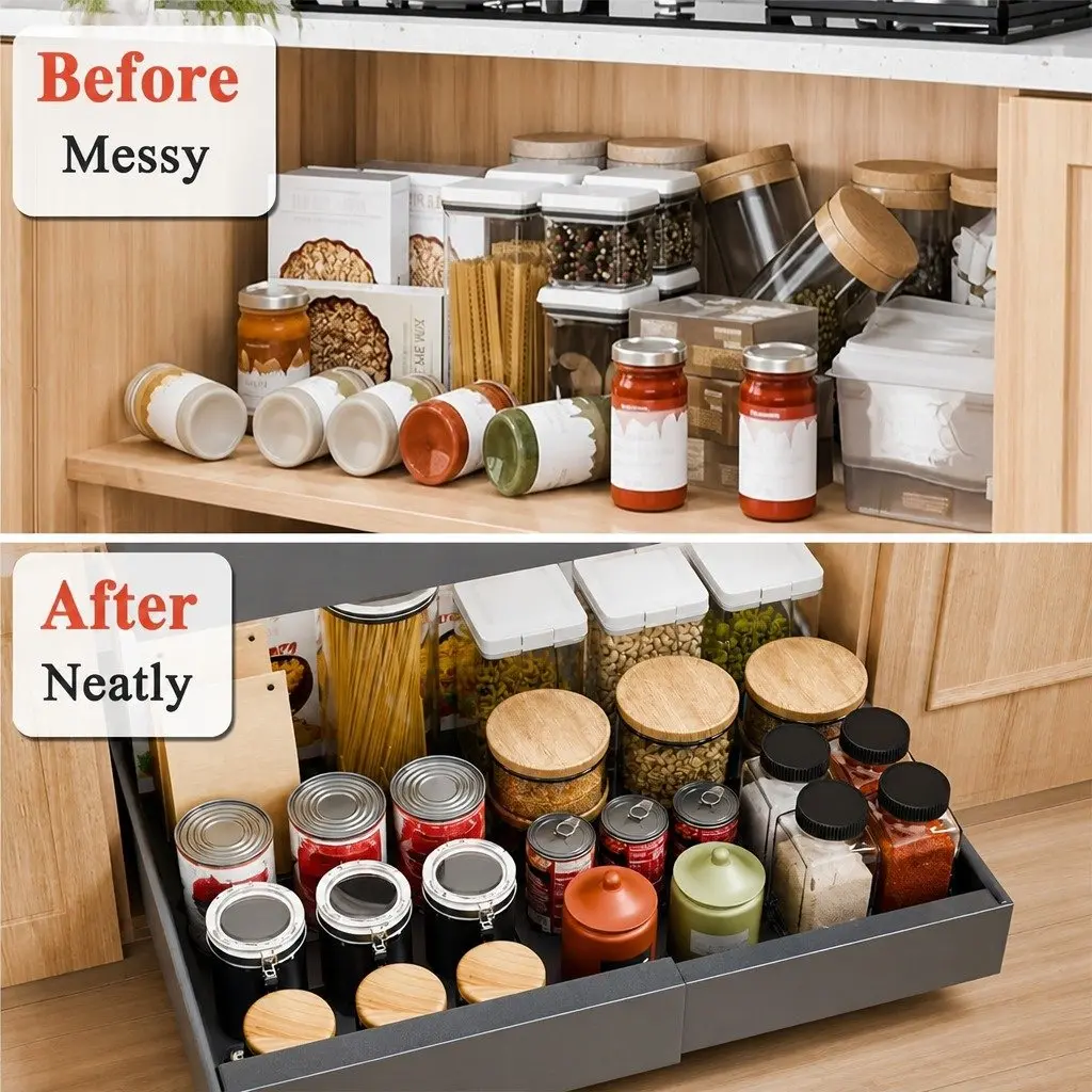 Pull Out Cabinet Organizer Expandable Slide Out Shelves Kitchen Storage 2 Pack