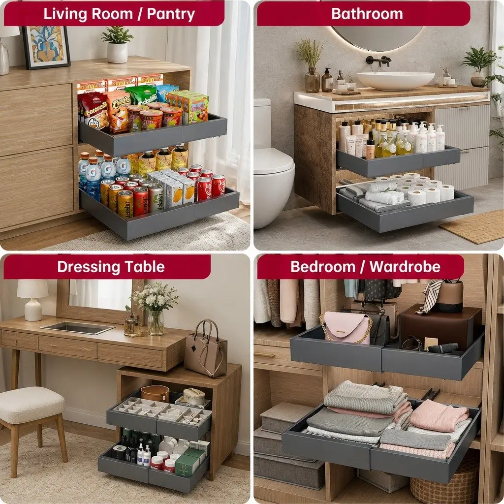 Pull Out Cabinet Organizer Expandable Slide Out Shelves Kitchen Storage 2 Pack