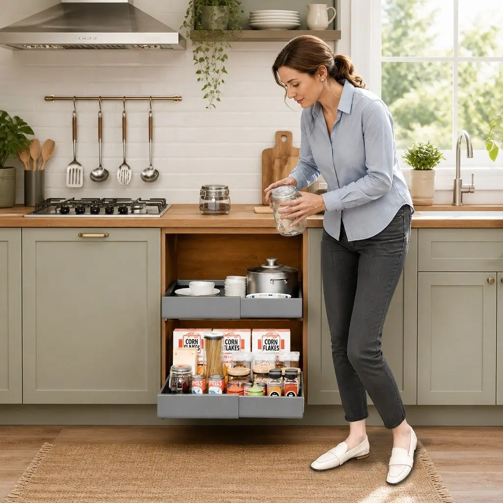 Pull Out Cabinet Organizer Expandable Slide Out Shelves Kitchen Storage 2 Pack