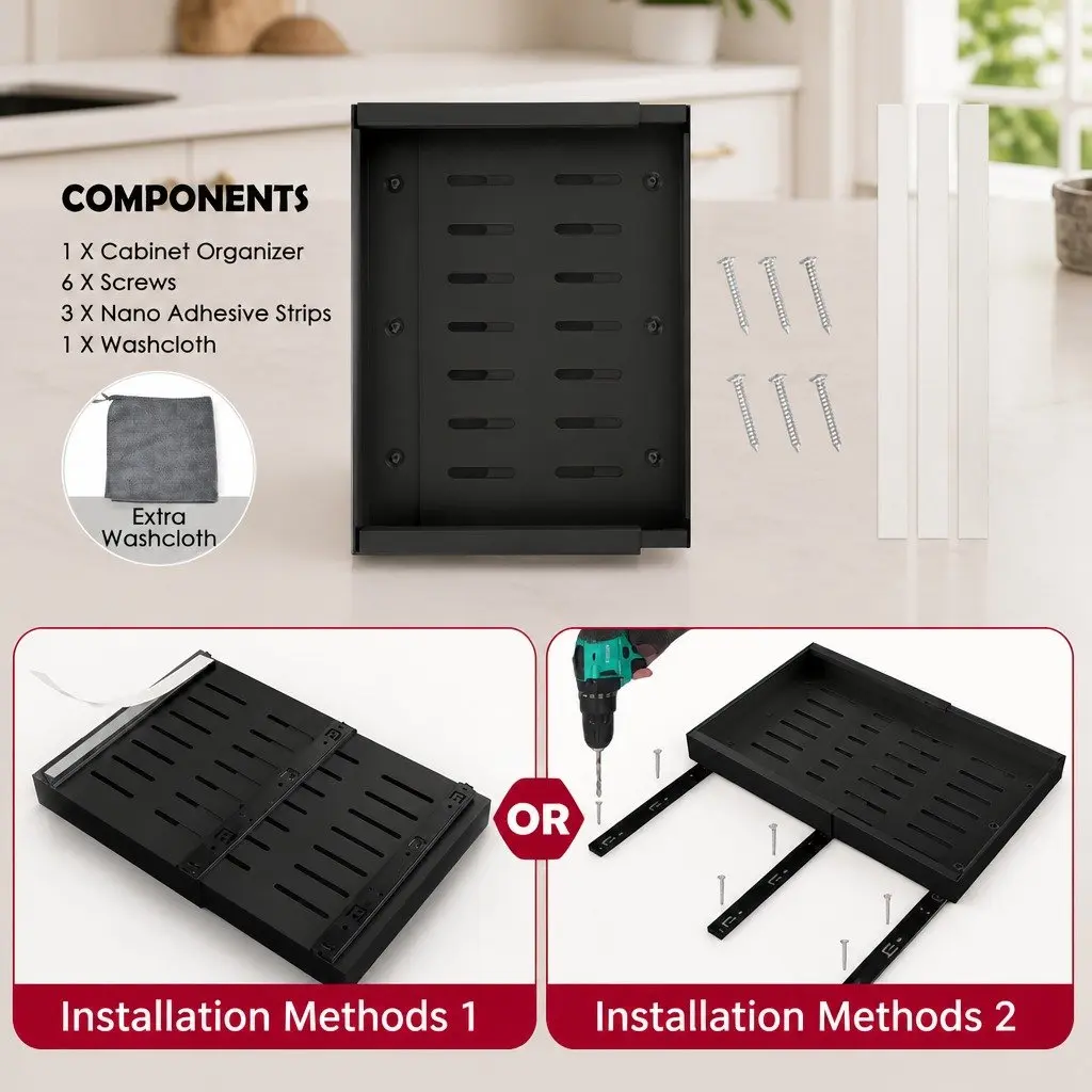 Pull Out Cabinet Organizer Expandable Slide Out Shelves Kitchen Storage 2 Pack