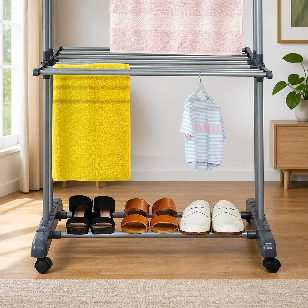 Folding Clothes Drying Rack 4-Tier Adjustable Wings Laundry Storage with Wheels