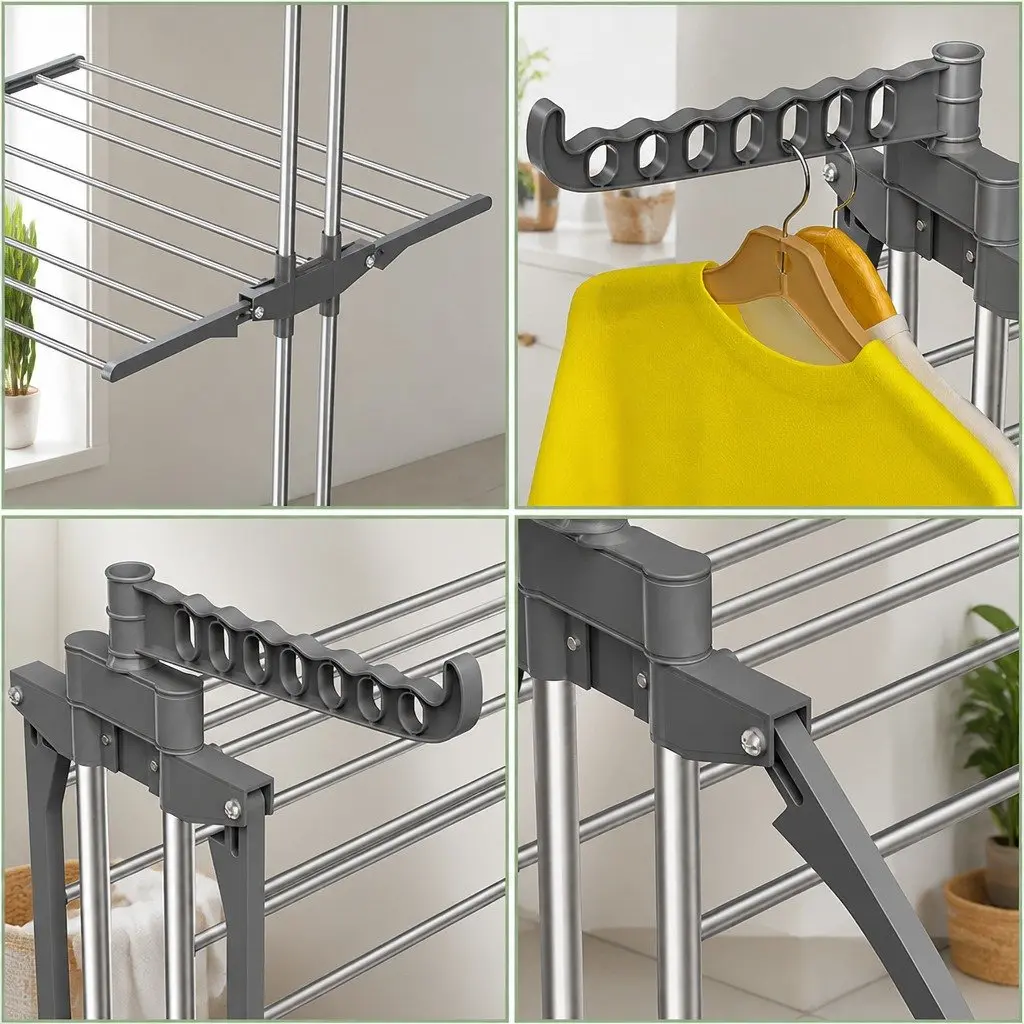 Folding Clothes Drying Rack 4-Tier Adjustable Wings Laundry Storage with Wheels