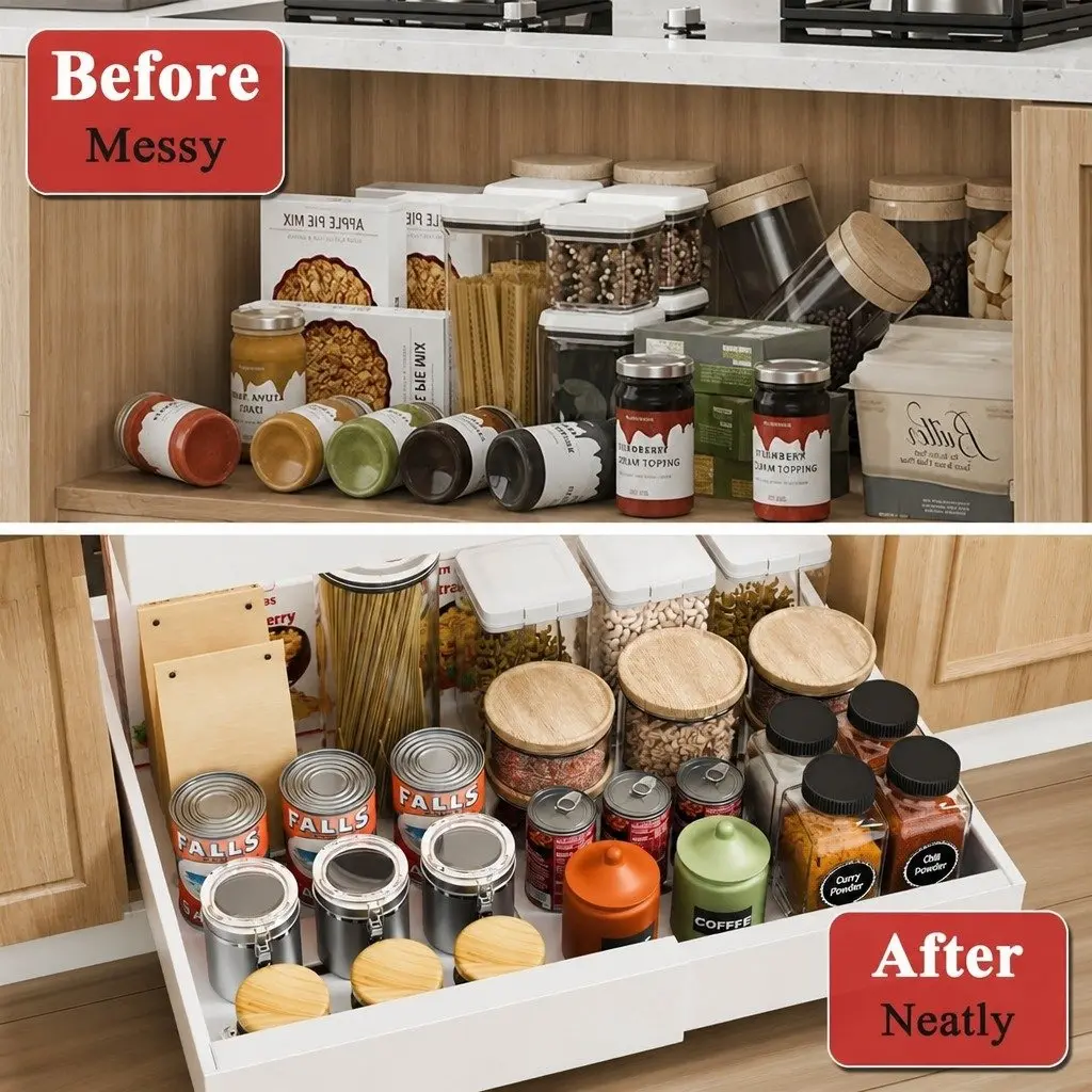 Pull Out Cabinet Organizer Expandable Slide Out Shelves Kitchen Storage 2 Pack