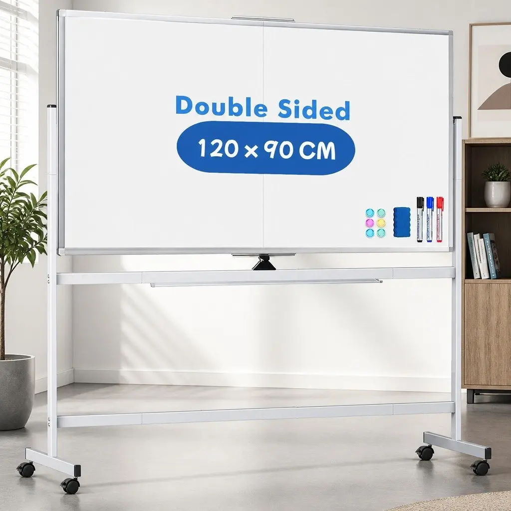 Double-Sided Magnetic Whiteboard Writing Board 120x90cm Mobile Reversible