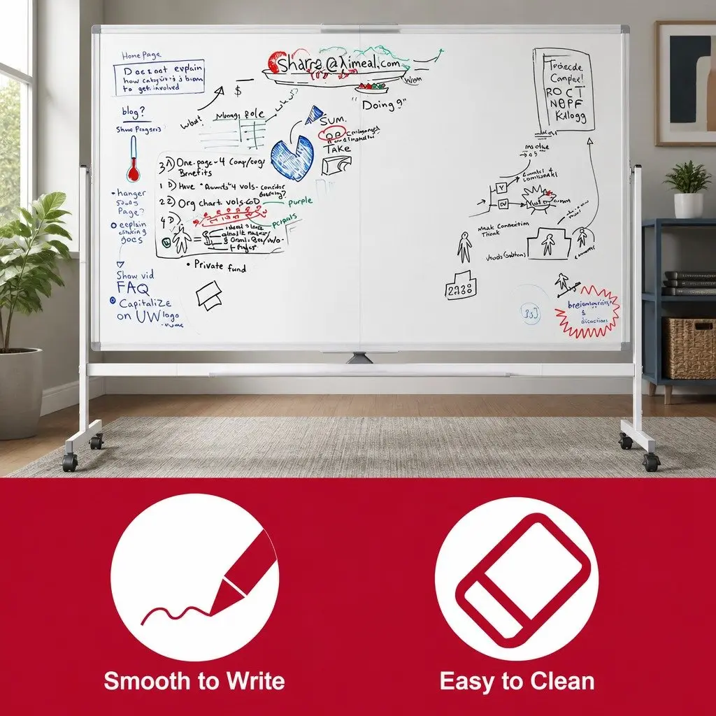 Double-Sided Magnetic Whiteboard Writing Board 120x90cm Mobile Reversible