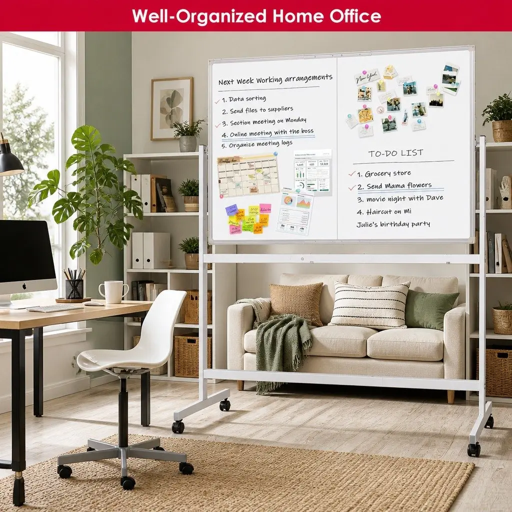 Double-Sided Magnetic Whiteboard Writing Board 120x90cm Mobile Reversible