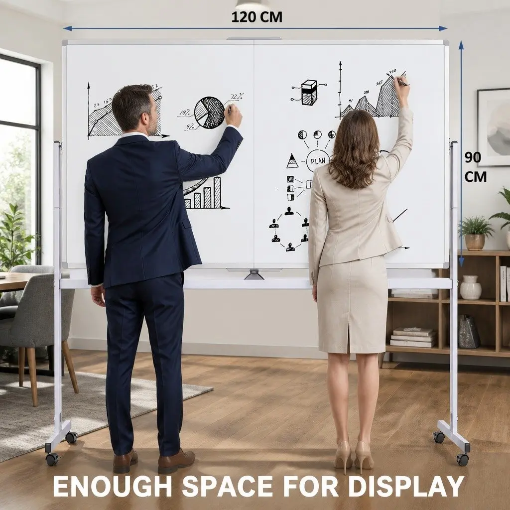 Double-Sided Magnetic Whiteboard Writing Board 120x90cm Mobile Reversible
